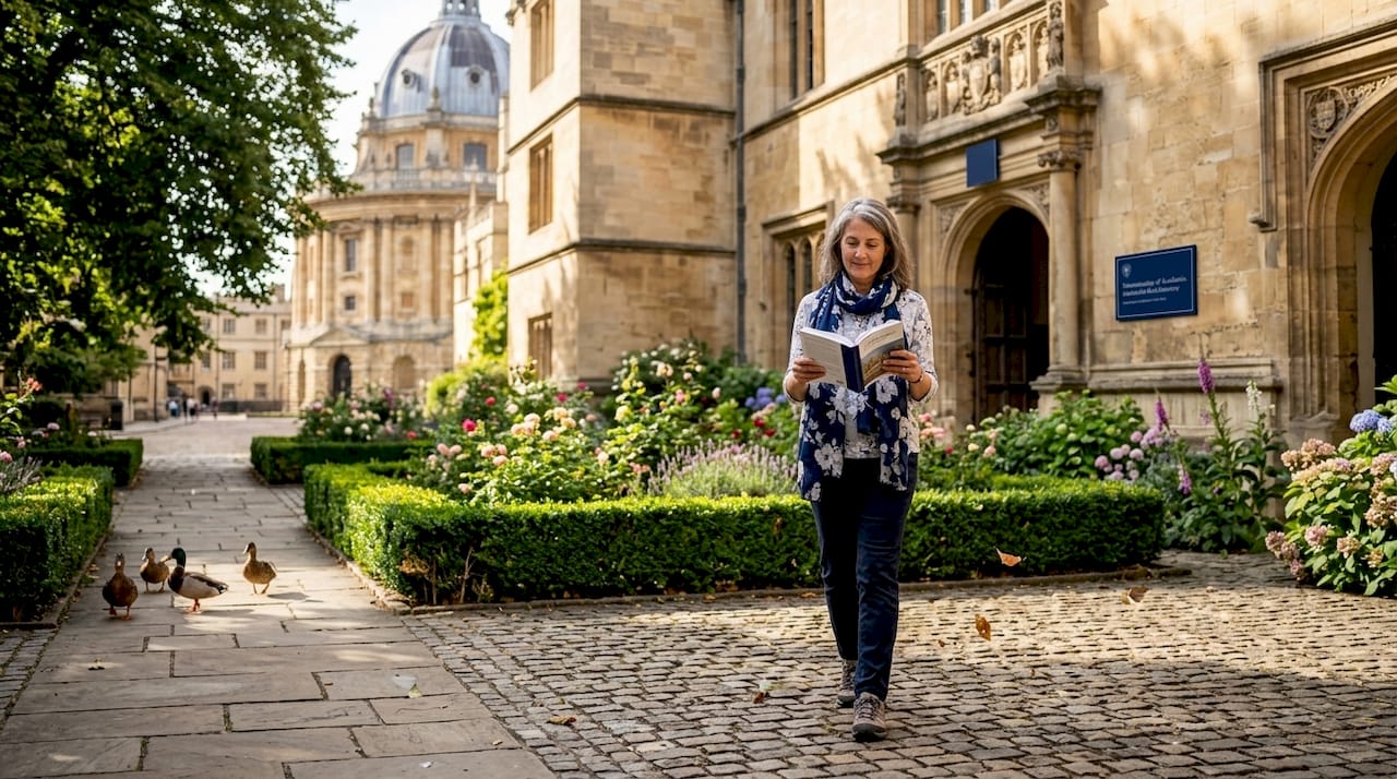 Visitor outside Oxford Bodleian Library
