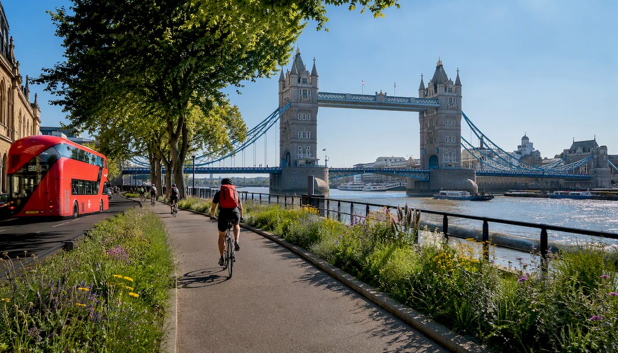 Cycling path by Tower Bridge with river views