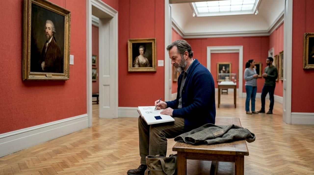 Man sketching in Dulwich Picture Gallery
