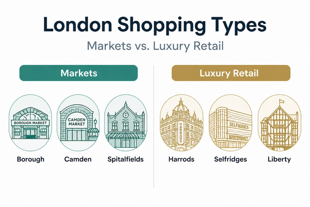 Infographic comparing London markets and luxury stores