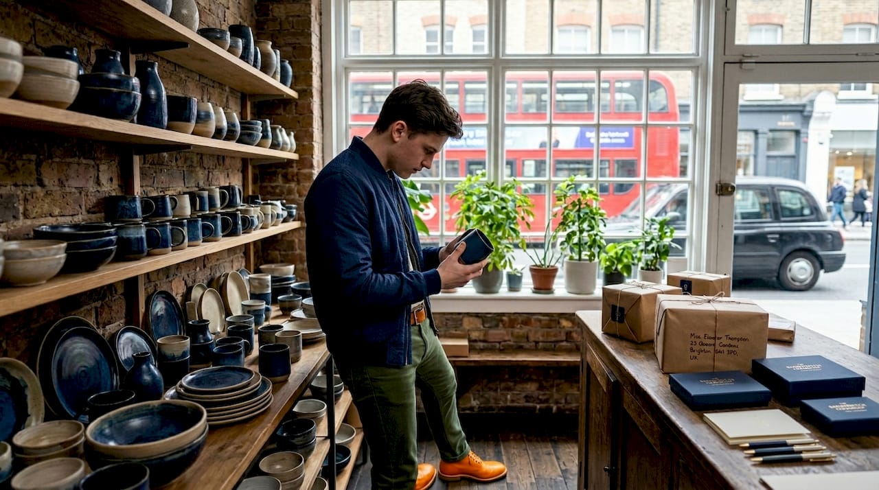 Man browsing boutique pottery in Shoreditch