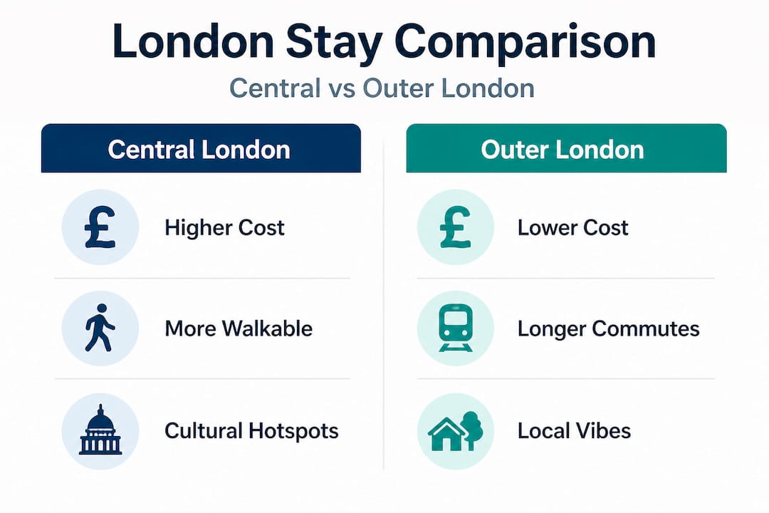 Infographic comparing central and outer London stays