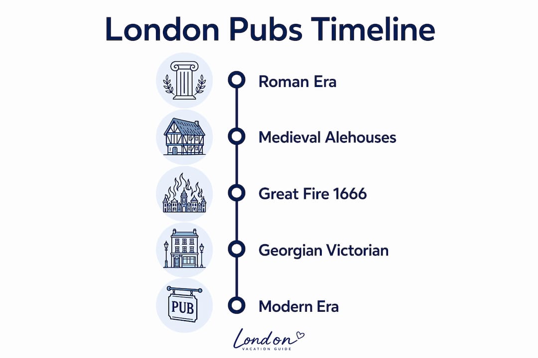 Infographic illustrating timeline of London pubs history