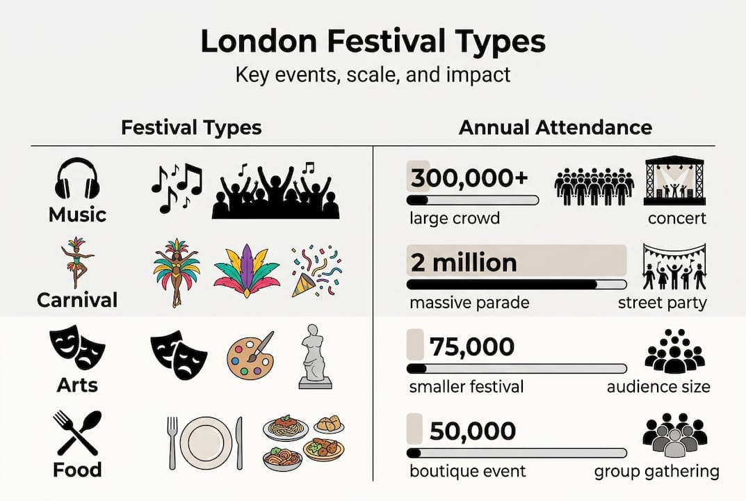 Infographic showing London festival types and attendance