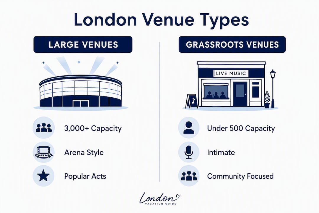 Infographic comparing large and grassroots London music venues