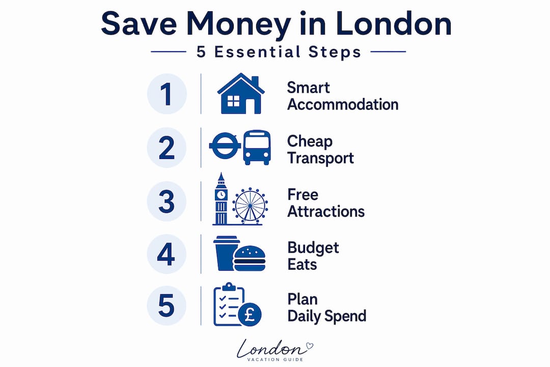 Infographic showing steps to save money in London