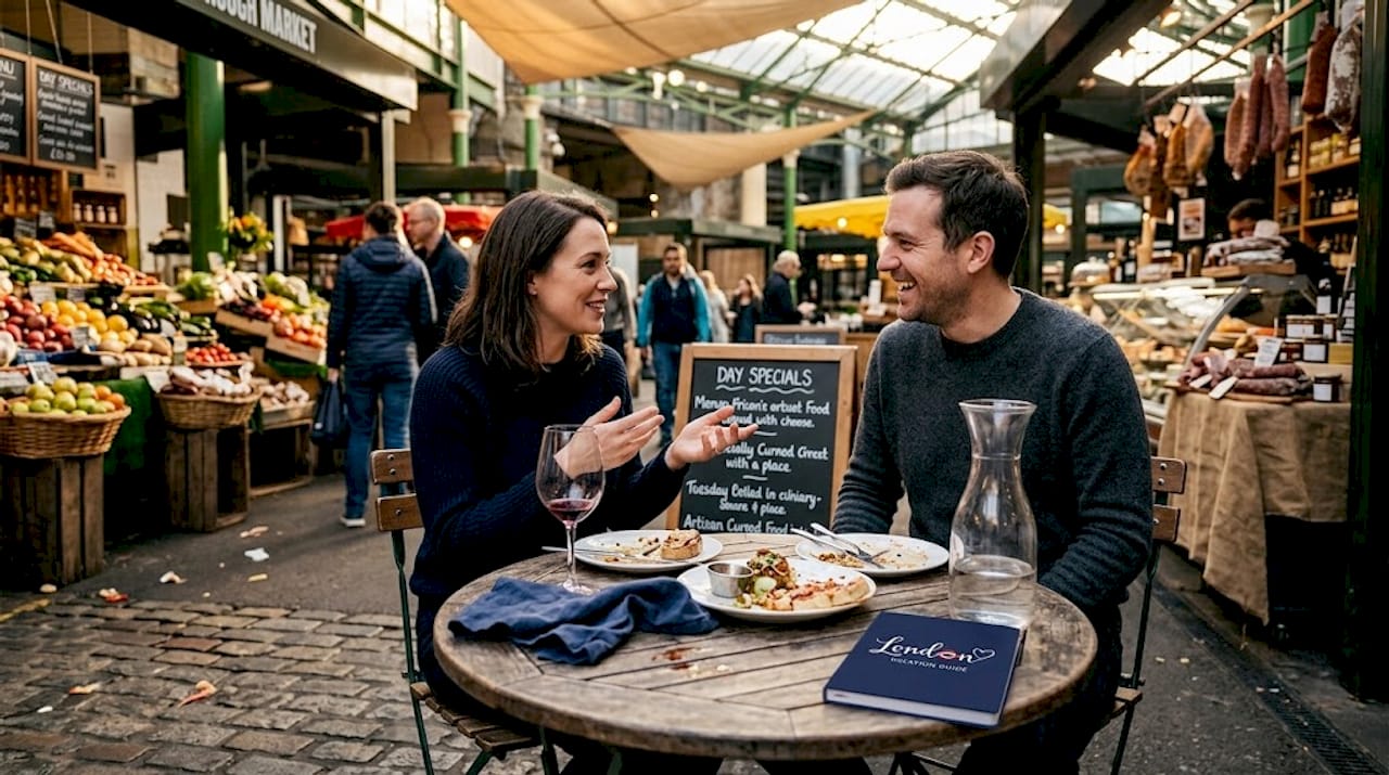 Couple dining outdoors on London street