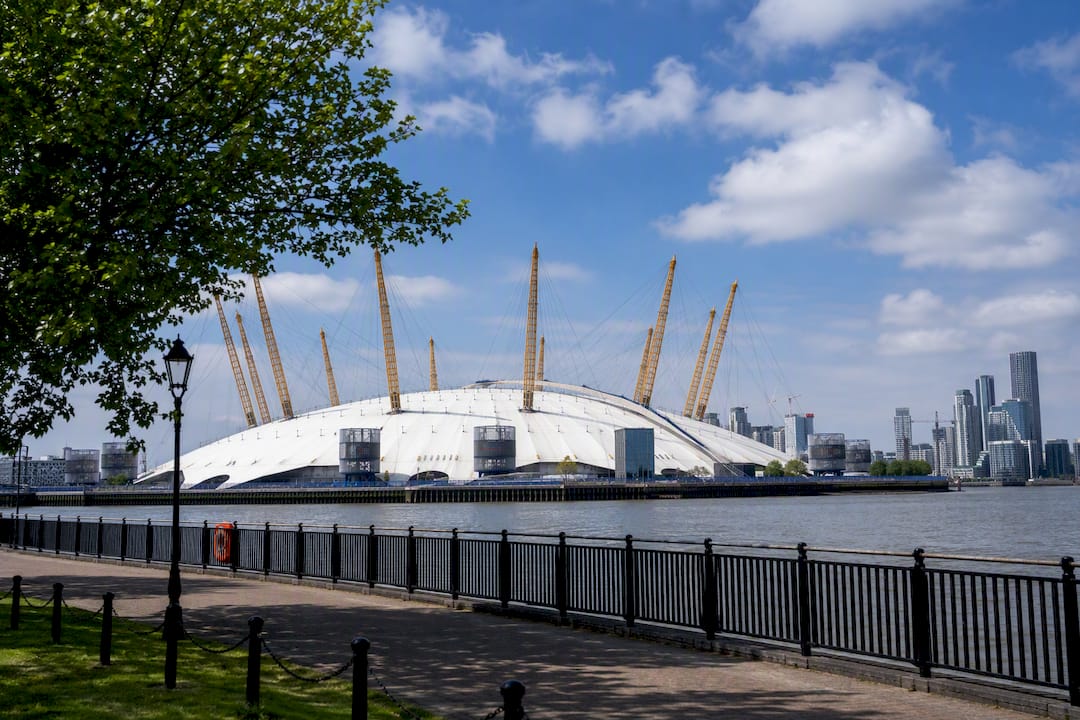 O2 arena dome with climbing gear exterior