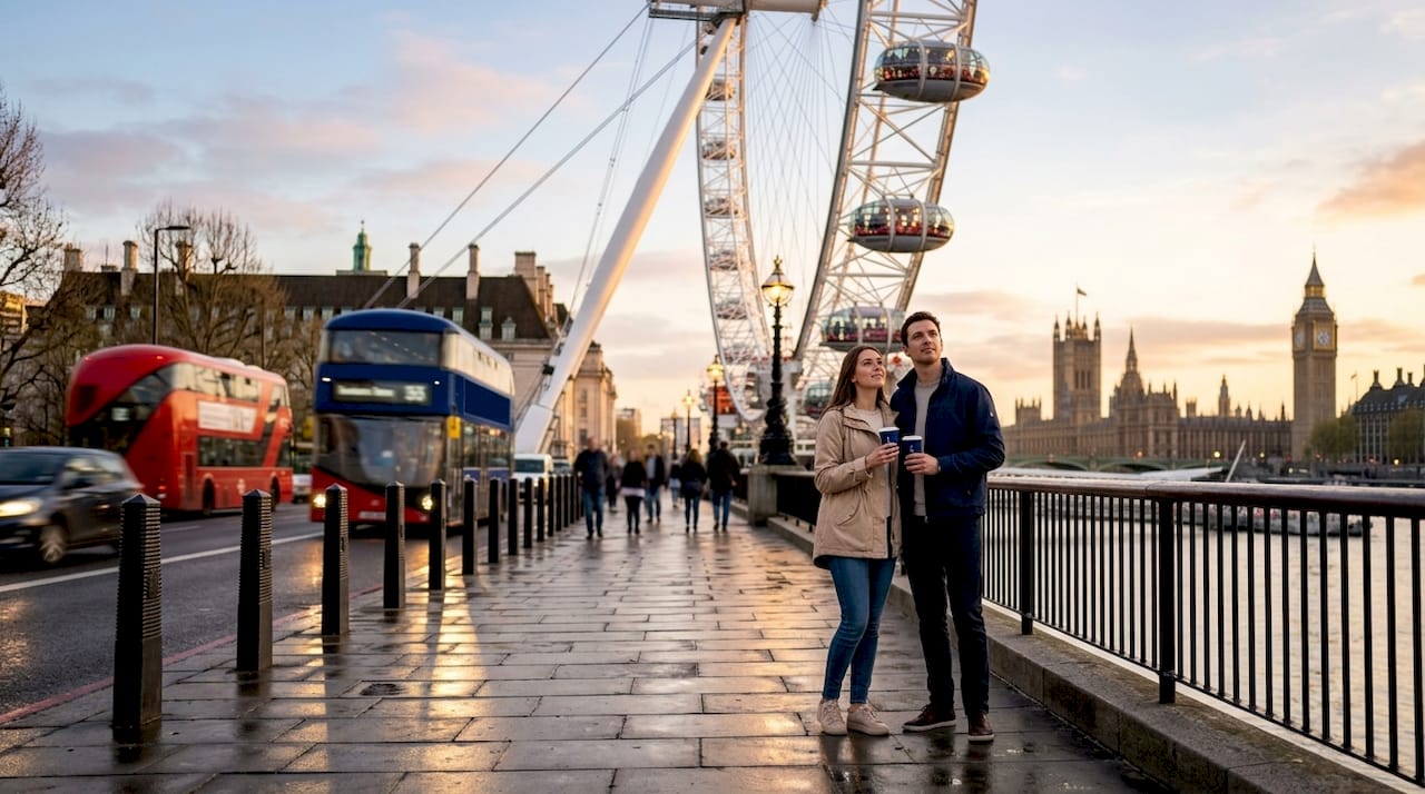 Visitors at London Eye beside River Thames