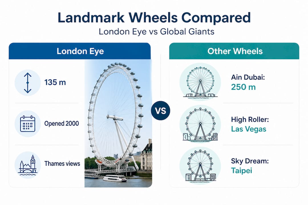 Comparison infographic of London Eye and other wheels