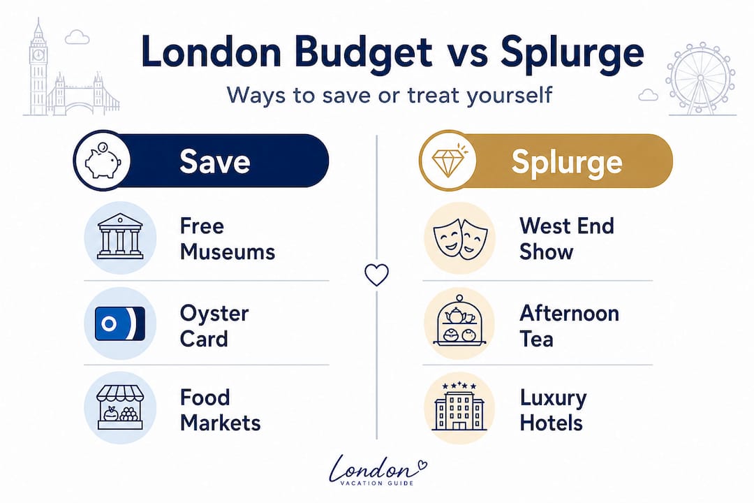 Infographic comparing London budget and splurge options