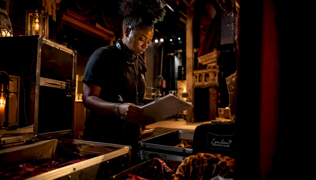 Backstage West End theatre rehearsal scene