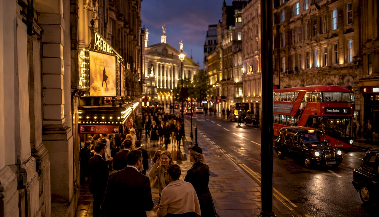 Evening West End theatre street scene