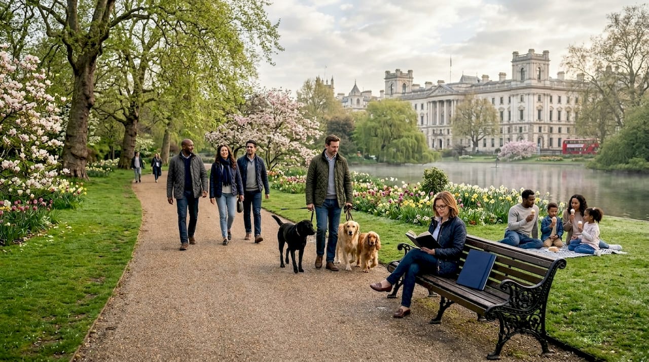 Visitors walking and relaxing in Hyde Park