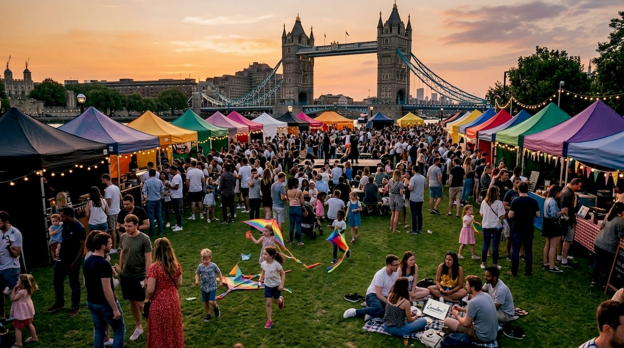 Summer cultural festival crowd in London park