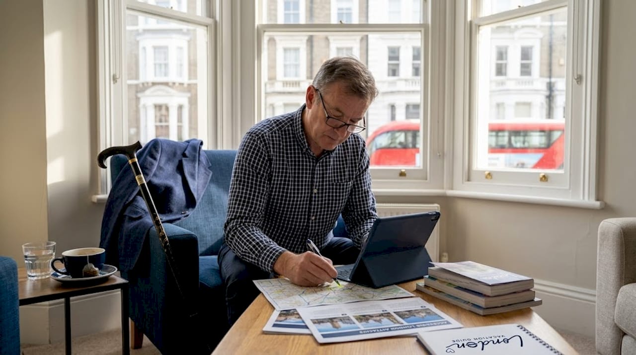 Man marking accessible sites for London trip