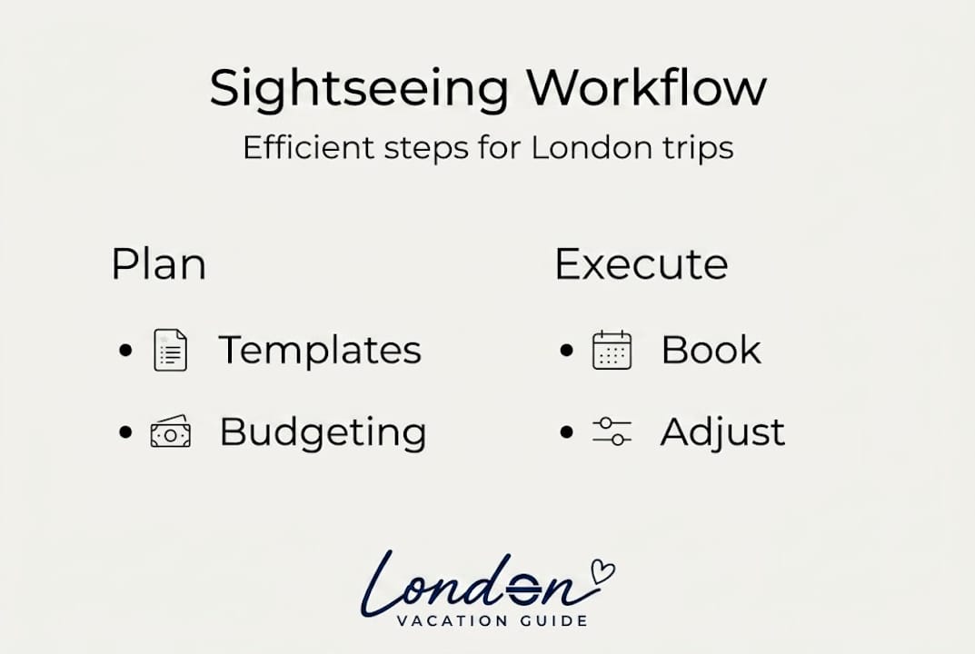 Infographic London sightseeing workflow steps