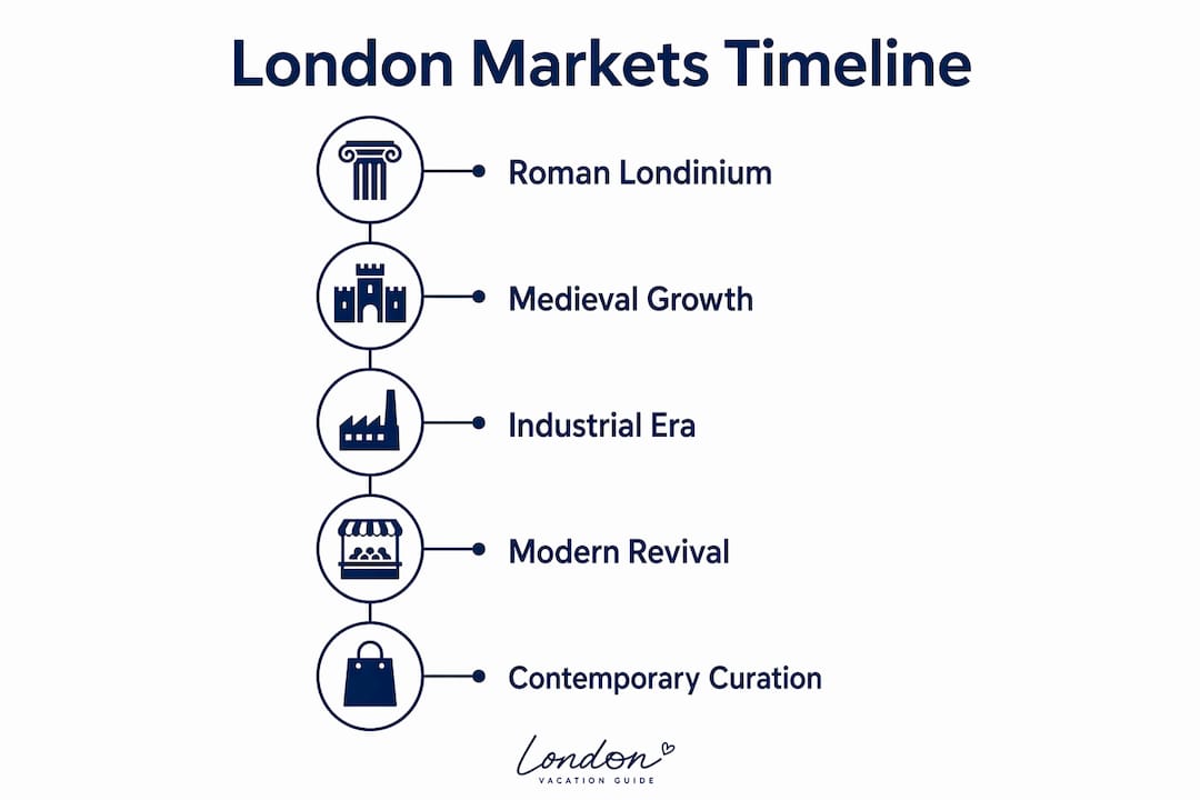 Timeline infographic of London markets historical development