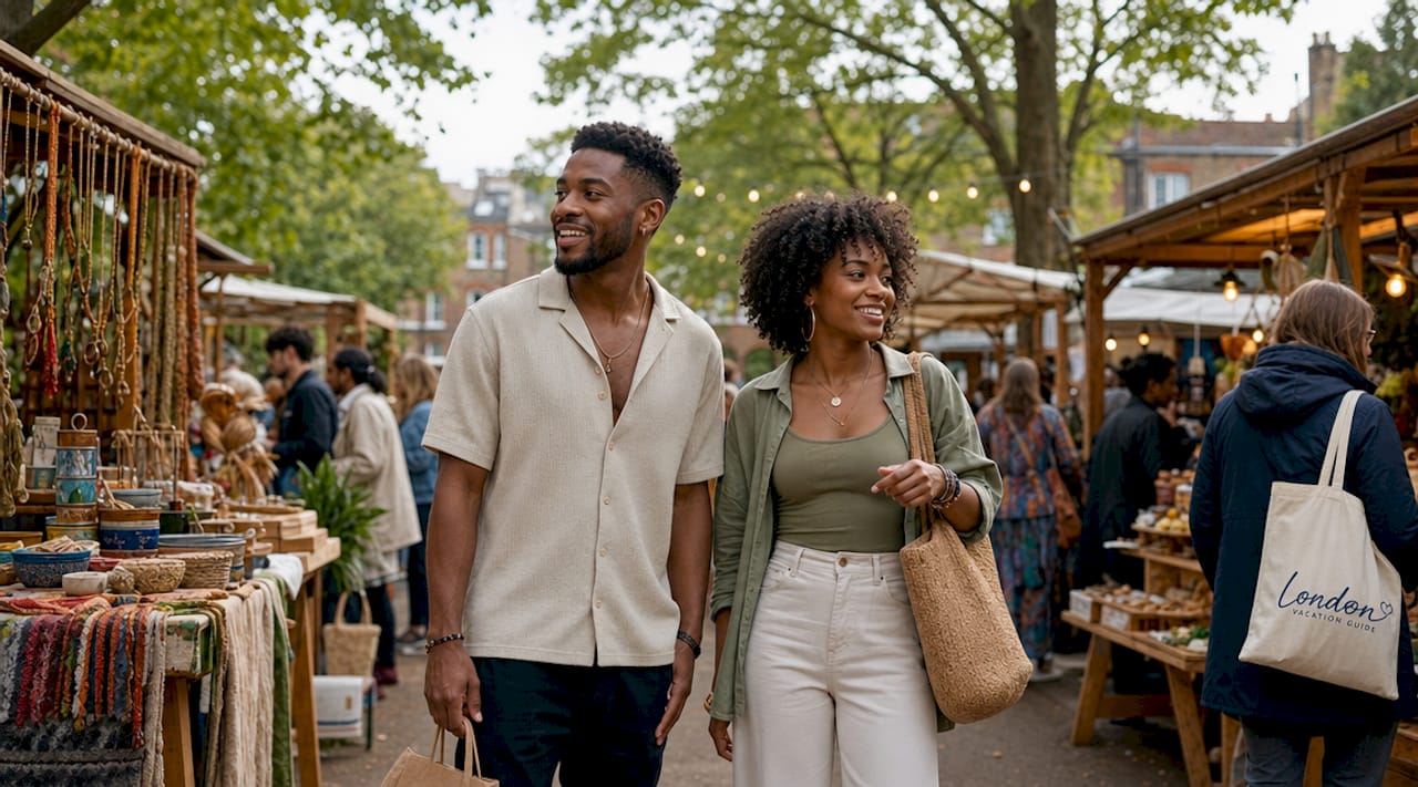 Young couple exploring curated East London market