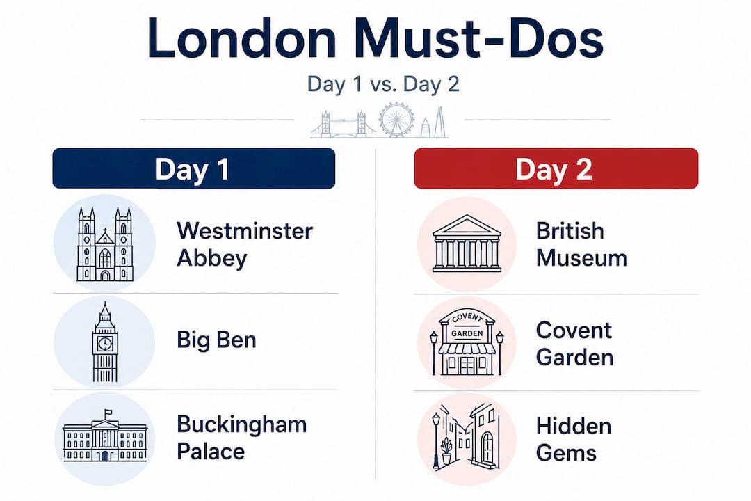 Infographic comparing top London sights by day