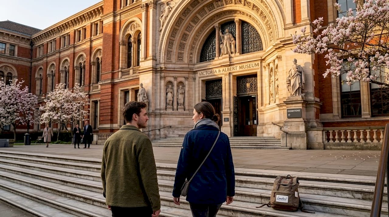 Visitors approach British Museum entrance steps