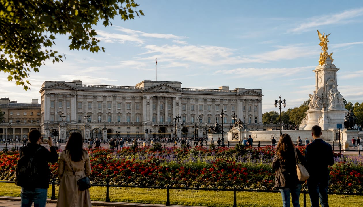 Morning view of Buckingham Palace exterior