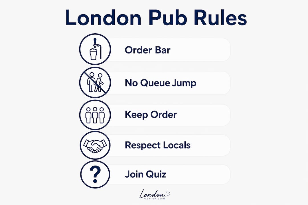 Infographic illustrating key London pub traditions and rules