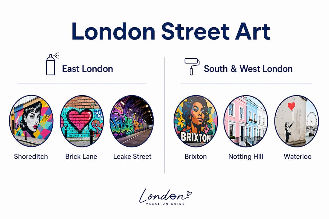 Infographic comparing East and South/West London street art areas