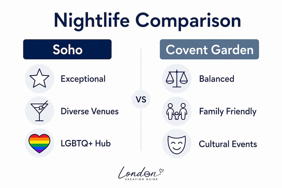 Infographic comparing Soho and Covent Garden nightlife