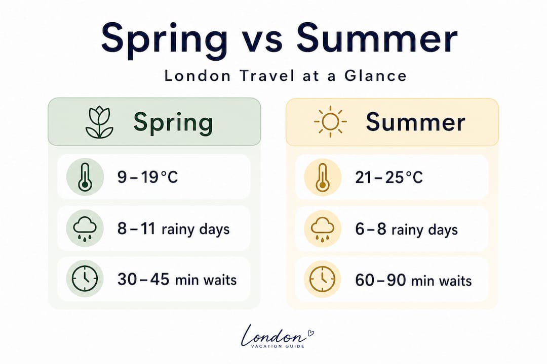 Infographic comparing London spring and summer travel