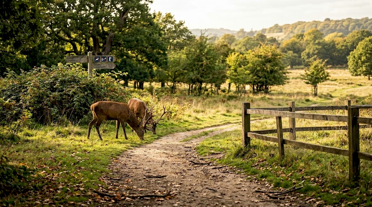 Traveller observing red deer in Richmond Park