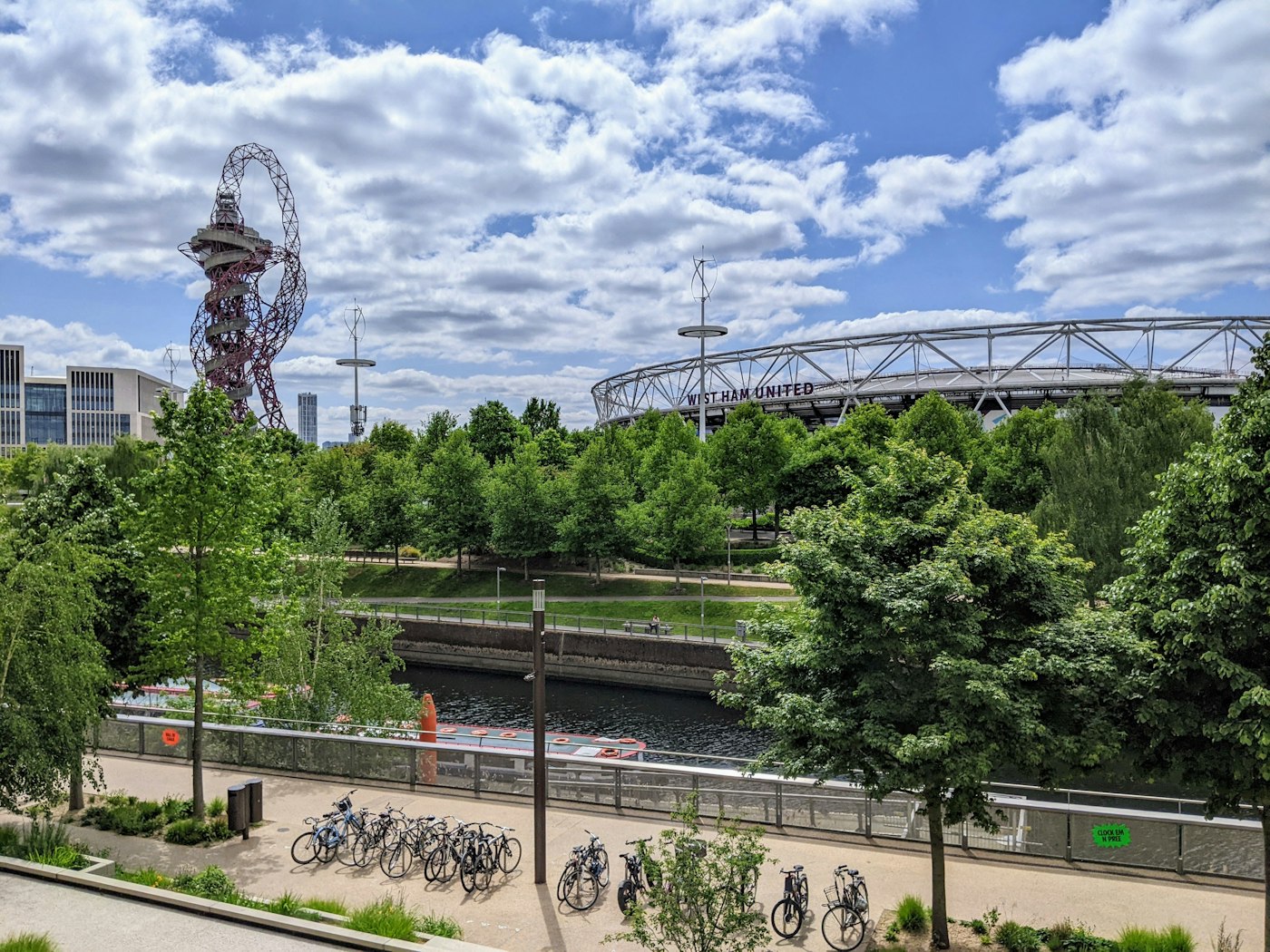 Queen Elizabeth Olympic Park in Stratford with the Orbit tower and stadium in east London